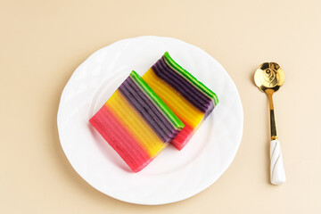Kue Lapis or Kue Pepe or Rainbow sticky layer cake, Indonesian traditional dessert made from rice...