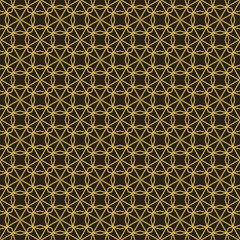 Abstract background image with geometric gold ornament on black background for your design projects, seamless patterns, wallpaper textures with flat design. Vector illustration