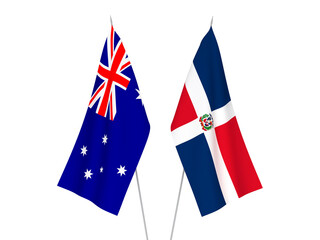 National fabric flags of Australia and Dominican Republic isolated on white background. 3d rendering illustration.