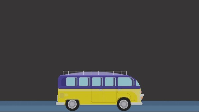mini bus driving on the road simple animation news