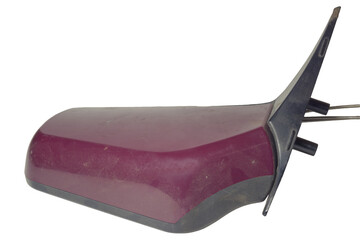 car side mirror. metal vinous painted housing, black mounting bracket, isolated on white background