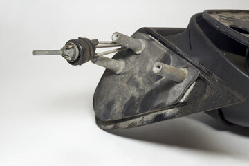 mounting bracket with pins for screwing in holding screws. car plastic side mirror equipped with manual adjustment of mirror element position