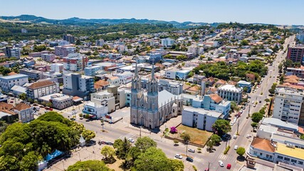Fototapeta na wymiar Guaporé RS. Aerial view of the mother church and the city of Guaporé