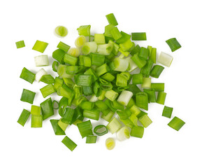 spring onion sliced for salad or seasoning isolated on white background