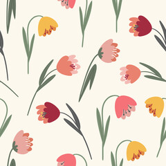 vector seamless pattern with multicolored flowers tulips