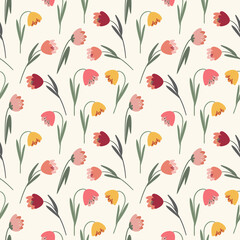 vector seamless pattern with multicolored flowers tulips