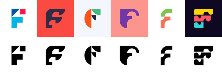 Abstract logos collection with letter F. Geometric abstract logos. Icon design 