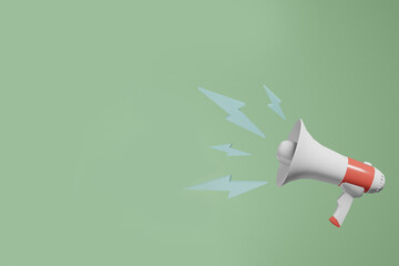 Megaphone with copy space on green background. Business marketing promotion concept. 3D rendering image.