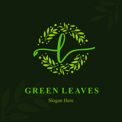 Creative Modern Initial l Letter with Circle Leaves Frame for Eco Friendly Fashion, Beauty Cosmetic, Make up, Soap, Environment Consultant Service Business Logo Vector Idea Design