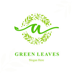 Creative Modern Initial a Letter with Circle Leaves Frame for Eco Friendly Fashion, Beauty Cosmetic, Make up, Soap, Environment Consultant Service Business Logo Vector Idea Design
