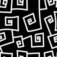 Seamless abstract black pattern on black background. Vector doodle image. Graphic linear  ornament.