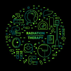 A radiation therapy line style design element for an illustration, poster or banner template. For normal clinics, cancer hospitals, diagnostics and treatment.