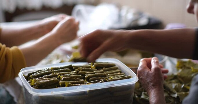 How to Make Homemade Turkish and Greek Traditional Dish Stuffed Grape Leaves with Olive Oil - Stuffing Grape Leaves