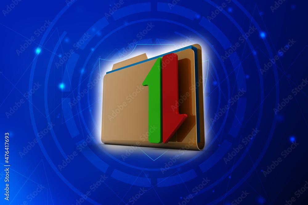 Poster 3d rendering folder with upload download icon