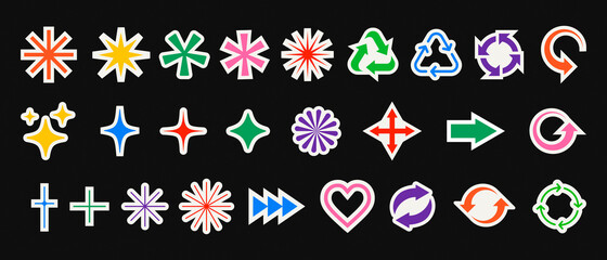 Set Of Cool Modern Geometric Stickers. Abstract Shape Patches Vector Design.