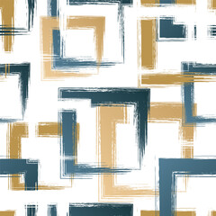 Abstract square seamless pattern. Repeating gold grunge backdrop. Random squares. Background golden printed. Geometric texture. Repeated graphic printing. Patern for design prints. Vector illustration