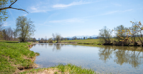 Obraz premium riparian zone Mangfall river near Bad Aibling, upper bavarian landscape