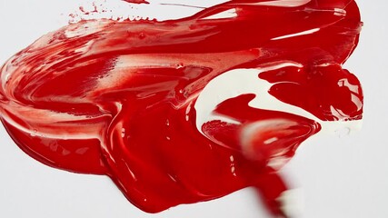 Artist mixing ingredients watercolor using palette knife and pigments on white background. Red acrylic paint. Abstract brush strokes. Inventing new colors. Canvas texture. Paint brush. High quality 4k - Powered by Adobe