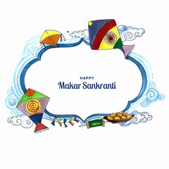 Makar sankranti celebration with colorful kites card background