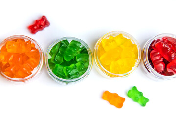 Jelly vitamins candy teddy bears isolate on a white background. Selective focus.