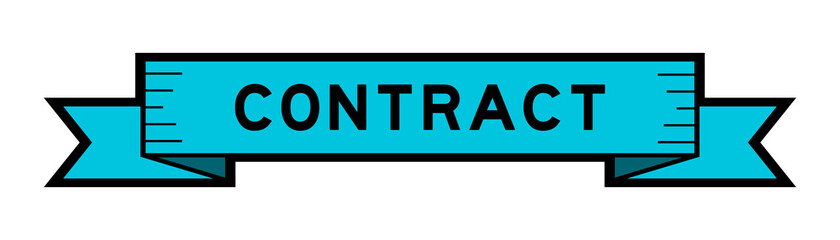 Vintage blue color ribbon banner with word contract on white background