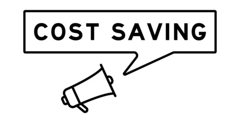Megaphone icon with speech bubble in word cost saving on white background