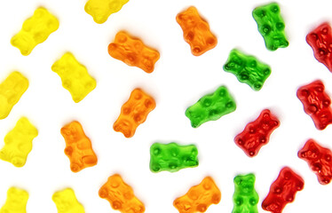 Jelly vitamins candy teddy bears isolate on a white background. Selective focus.