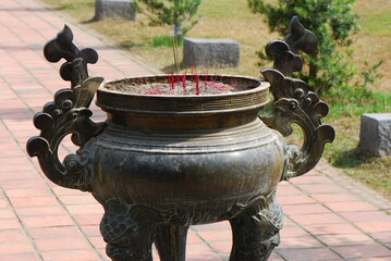 Nine Dynastic Urns in front of Hien Lam Pavilion in the Citadel, Imperial Palace of Hoang Thanh,...