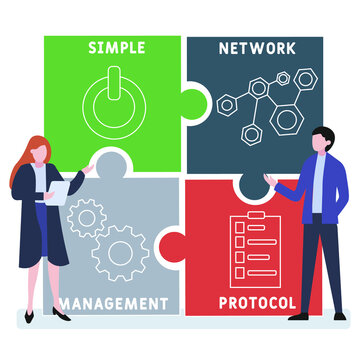 SNMP - Simple Network Management Protocol acronym. business concept background.  vector illustration concept with keywords and icons. lettering illustration with icons for web banner, flyer, landing p