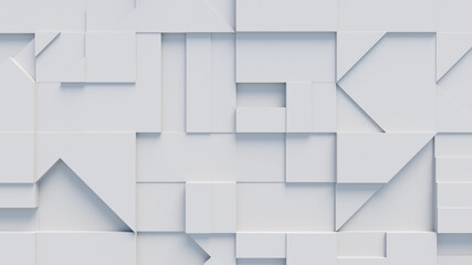 Collection of White 3D Blocks arranged to create a wall. Futuristic background .