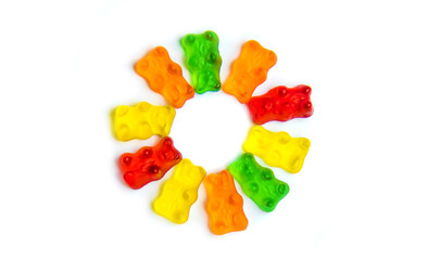 Jelly vitamins candy teddy bears isolate on a white background. Selective focus.