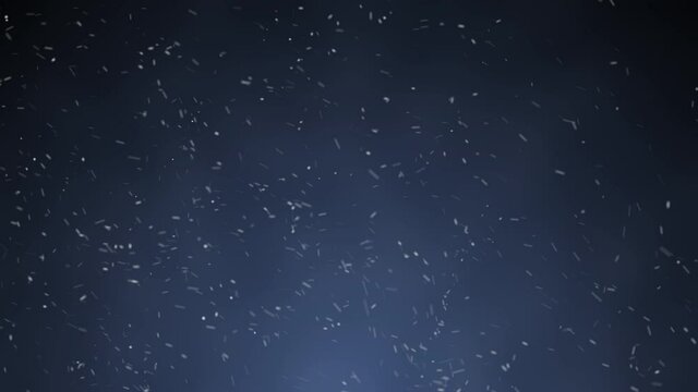 Flying snow on a dark blue background. 4K motion graphics