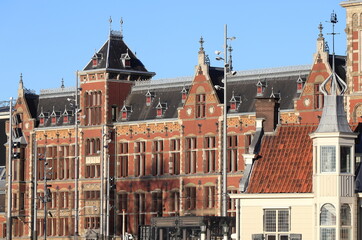 Fototapeta premium Amsterdam Central Railway Station Exterior Detail, Netherlands