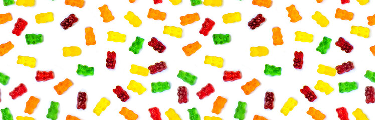 Jelly vitamins candy teddy bears isolate on a white background. Selective focus.