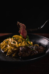 Delicious Pizza Burger Classic Homemade Tomato Sauce Sausage Cheese Onion Chicken Meat Pasta Shrimp Restaurant Menu Gourmet on a wooden table