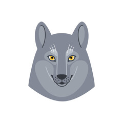Obraz premium Illustration of wolf head, cute animal character. Vector print in cartoon style.