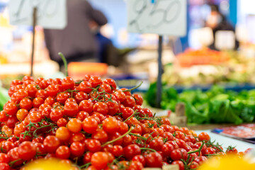 Close Up of Group of Fresh Tomatoes at the Italian market