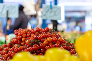 Close Up of Group of Fresh Tomatoes at the Italian market