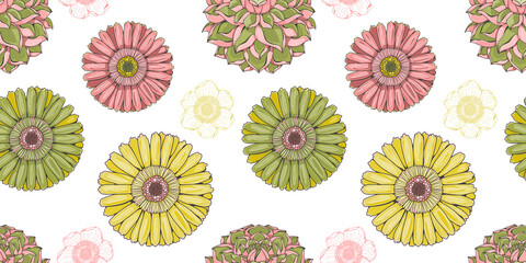 Floral bright seamless pattern with gerbera flowers