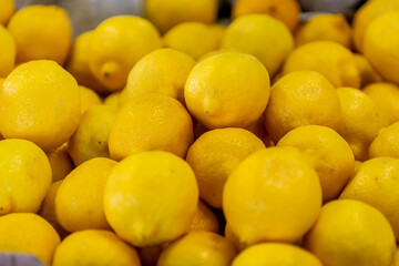 Close Up of a Group of Fresh Lemons at the Italian Market