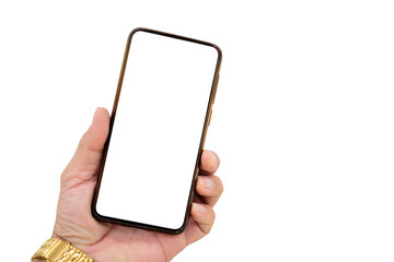 Hand woman holding smartphone with blank screen