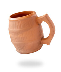 Clay mug flies on a white background.