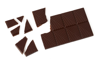 black chocolate close up isolated on white background