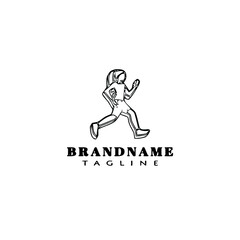 running woman cartoon logo icon design template black isolated vector