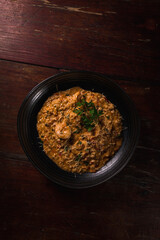 Delicious Pizza Burger Classic Homemade Tomato Sauce Sausage Cheese Onion Chicken Meat Pasta Shrimp Restaurant Menu Gourmet on a wooden table