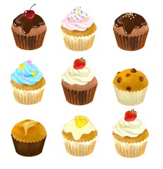 色んなカップケーキのイラスト