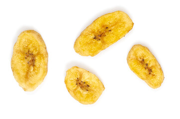 Banana chips isolated on white background. Healthy alternative snack. - 476425247
