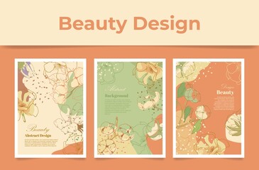 Beauty floral design poster collection vector engraved illustration pastel placard natural flowers