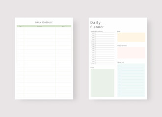 Daily planner template. Set of planner and to do list. Modern planner template set. Vector illustration. 