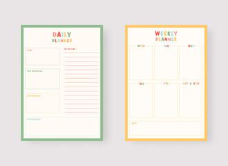 Daily and weekly planner template. Set of planner and to do list. Modern planner template set. Vector illustration.